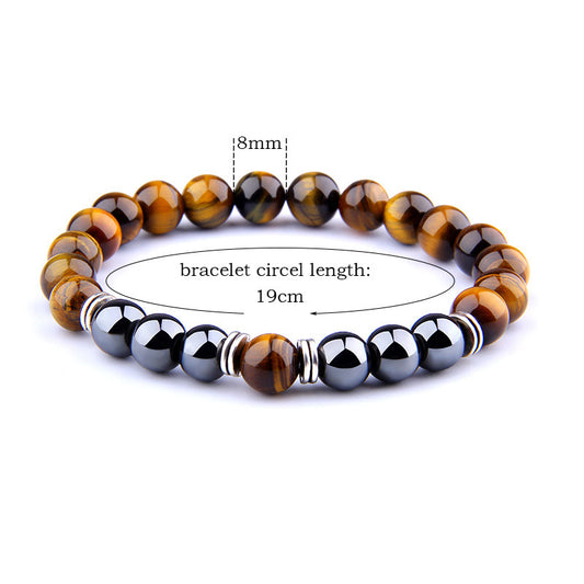 Yellow Tiger Eye & Obsidian Beaded Bracelet – Handmade Protection Energy Bracelet