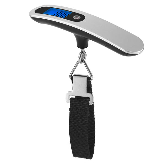Portable Digital Luggage Scale 50kg/110lb – LCD Hanging Travel Scale with T-Shape Handle, Accurate 10g, Auto-Off, Lightweight Silver