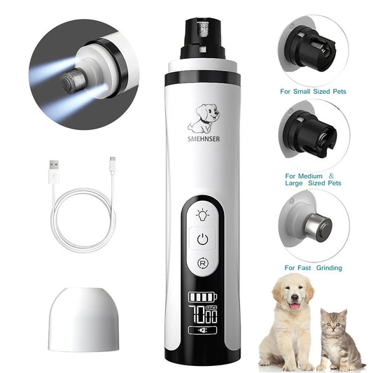Electric Pet Nail Grinder – 3-Speed LED Automatic Nail Trimming Device for Dogs & Cats