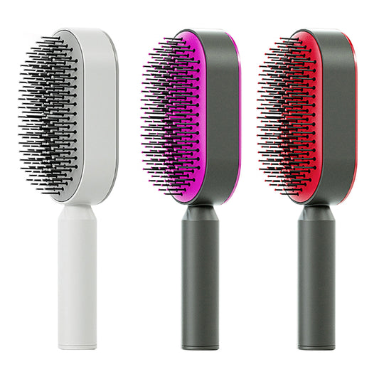 Self-Cleaning Hair Brush for Women | Anti-Static Scalp Massage Comb with One-Key Hair Removal