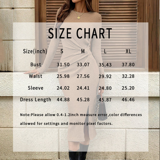 Women’s Twist Front Midi Dress | Long Sleeve Bodycon Split Hem Casual Dress