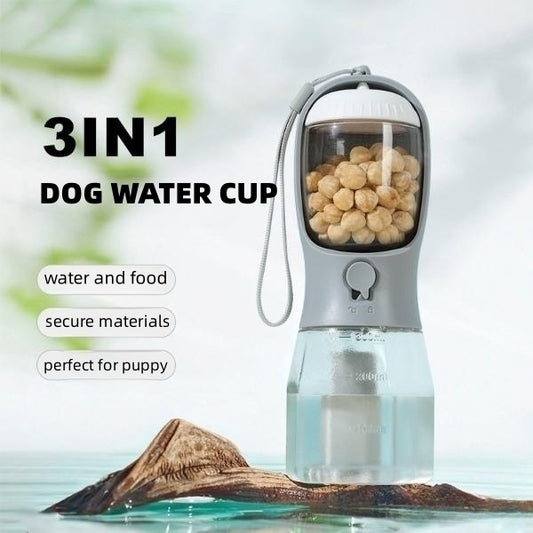 3-in-1 Dog Water Bottle – Portable Pet Cup with Food & Waste Bag Dispenser