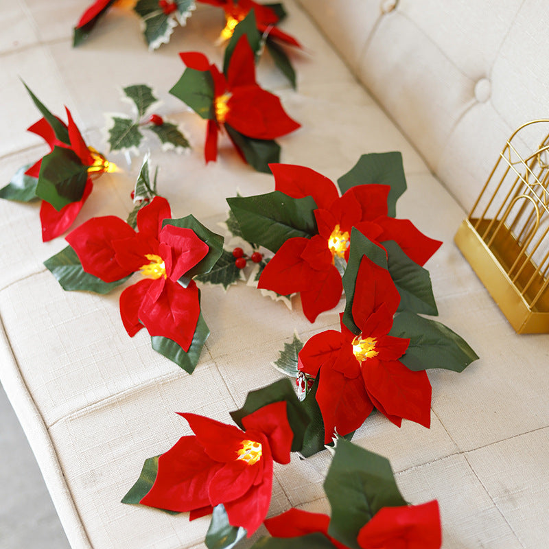 LED Christmas Lights with Red Flowers & Red Fruits – First Grade Holiday Home Decor