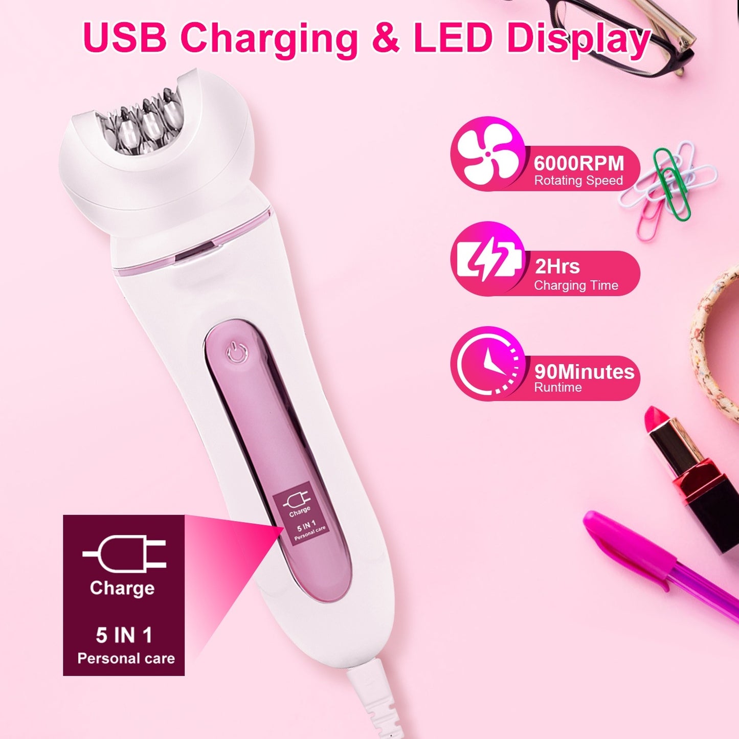 5-in-1 Rechargeable Women’s Grooming Kit with LED Display