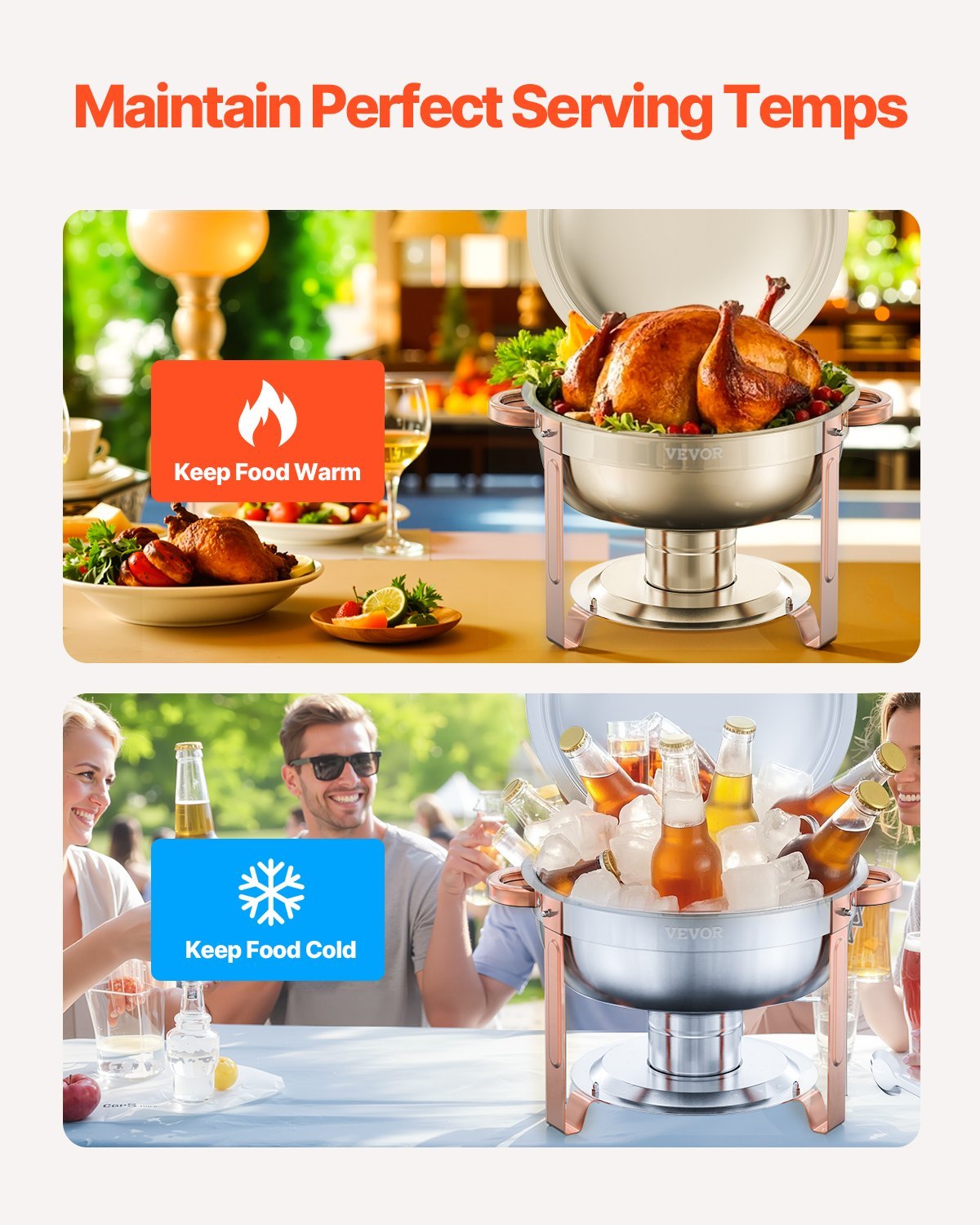 Rose Gold 5Qt Chafing Dish Set (4 Pack) – Stainless Steel Buffet Warmers