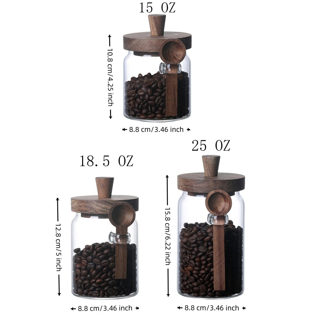 3Pcs Glass Storage Jars with Spoons – Coffee, Candy & Tea Containers