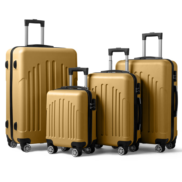 FCH 4-in-1 Vertical Stripe Trolley Case Set – Retro Mustard Yellow ABS Luggage, Lightweight Suitcase with Aluminum Alloy Trolley, 16"/20"/24"/28" Carry-On & Checked Luggage, Stylish Travel for Young Adults