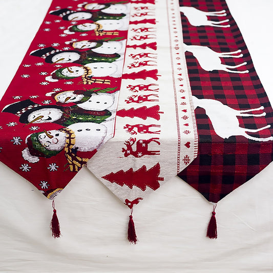Christmas Elk & Snowman Table Runner – Merry Christmas Holiday Table Decor for Home, Dining Room & Festive Parties