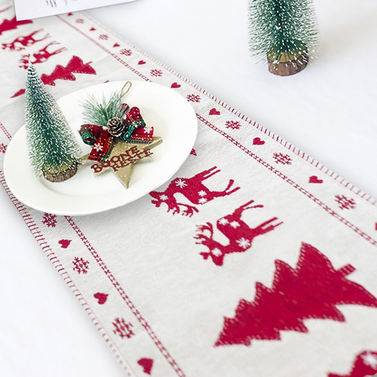 Christmas Elk & Snowman Table Runner – Merry Christmas Holiday Table Decor for Home, Dining Room & Festive Parties
