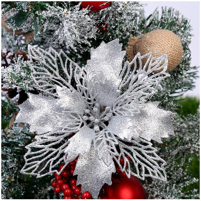 Glitter Artificial Christmas Flowers – Xmas Tree & Home Decorations, Fake Flowers for Holiday & New Year Decor