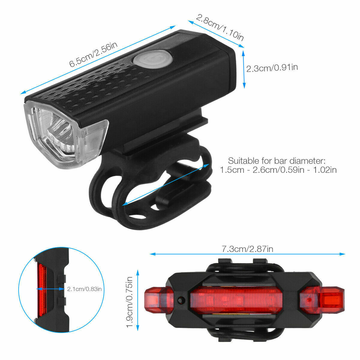 USB Rechargeable LED Bike Light – Front & Rear Cycling Lamp, Rainproof, 3 Modes, Aluminum Alloy, Night Safety, USB Rechargeable