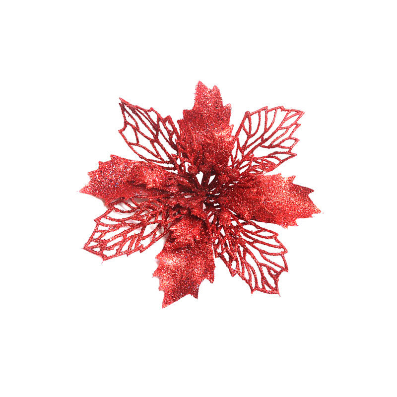 Glitter Artificial Christmas Flowers – Xmas Tree & Home Decorations, Fake Flowers for Holiday & New Year Decor