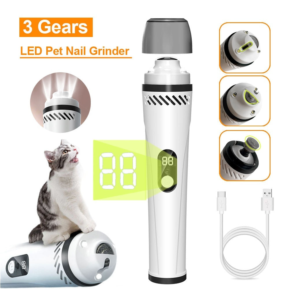 Electric Pet Nail Grinder – 3-Speed LED Automatic Nail Trimming Device for Dogs & Cats