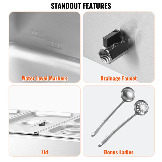 Commercial Electric Food Warmer 4-Pan Countertop Buffet 16.4QT Bain Marie