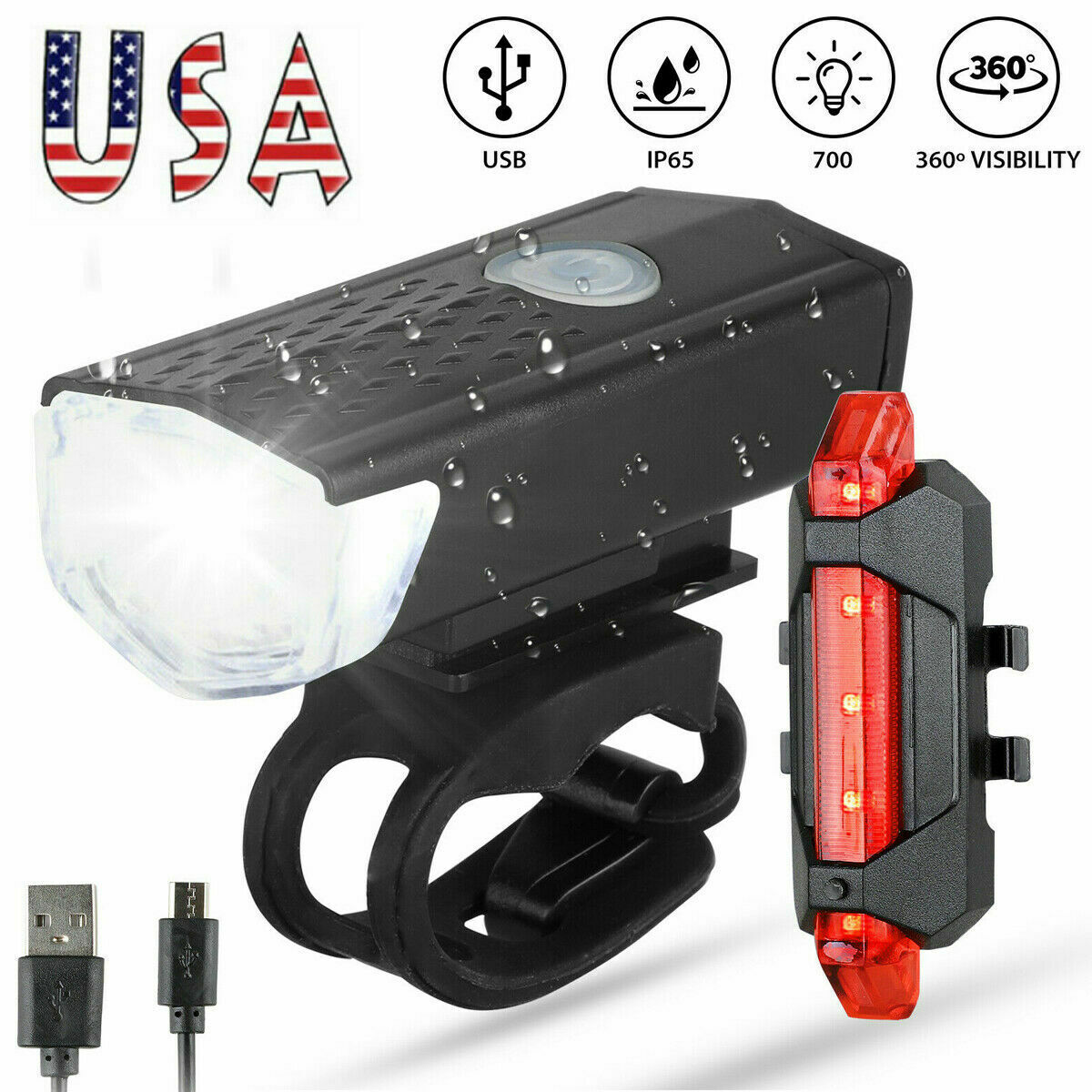 USB Rechargeable LED Bike Light – Front & Rear Cycling Lamp, Rainproof, 3 Modes, Aluminum Alloy, Night Safety, USB Rechargeable