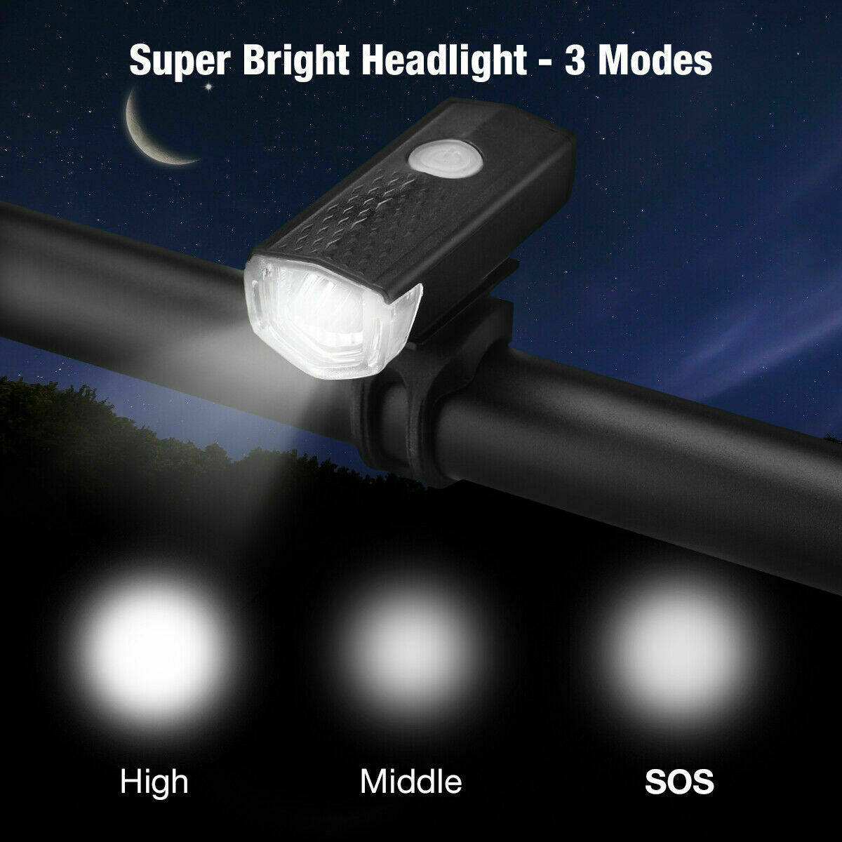 USB Rechargeable LED Bike Light – Front & Rear Cycling Lamp, Rainproof, 3 Modes, Aluminum Alloy, Night Safety, USB Rechargeable