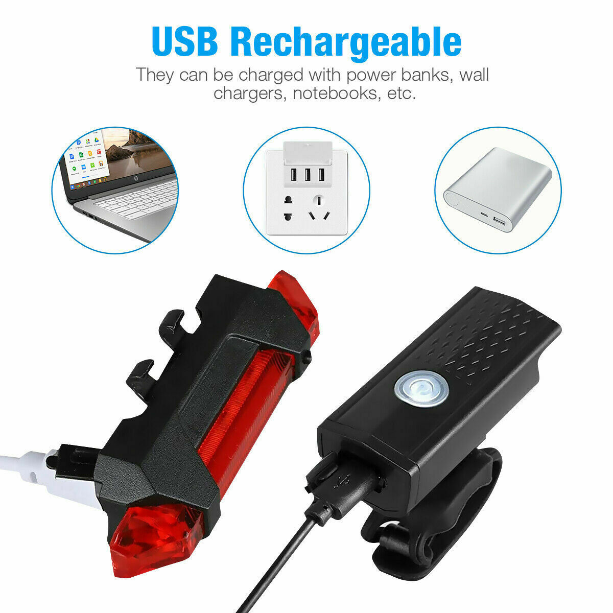 USB Rechargeable LED Bike Light – Front & Rear Cycling Lamp, Rainproof, 3 Modes, Aluminum Alloy, Night Safety, USB Rechargeable