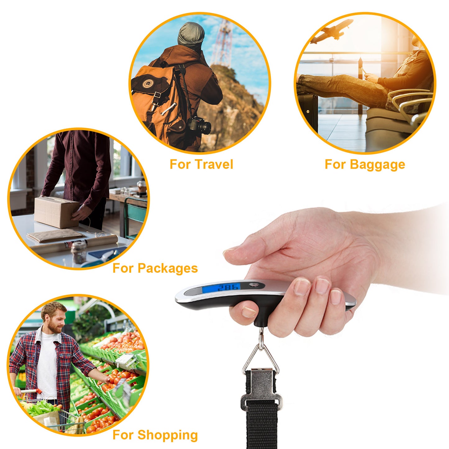 Portable Digital Luggage Scale 50kg/110lb – LCD Hanging Travel Scale with T-Shape Handle, Accurate 10g, Auto-Off, Lightweight Silver