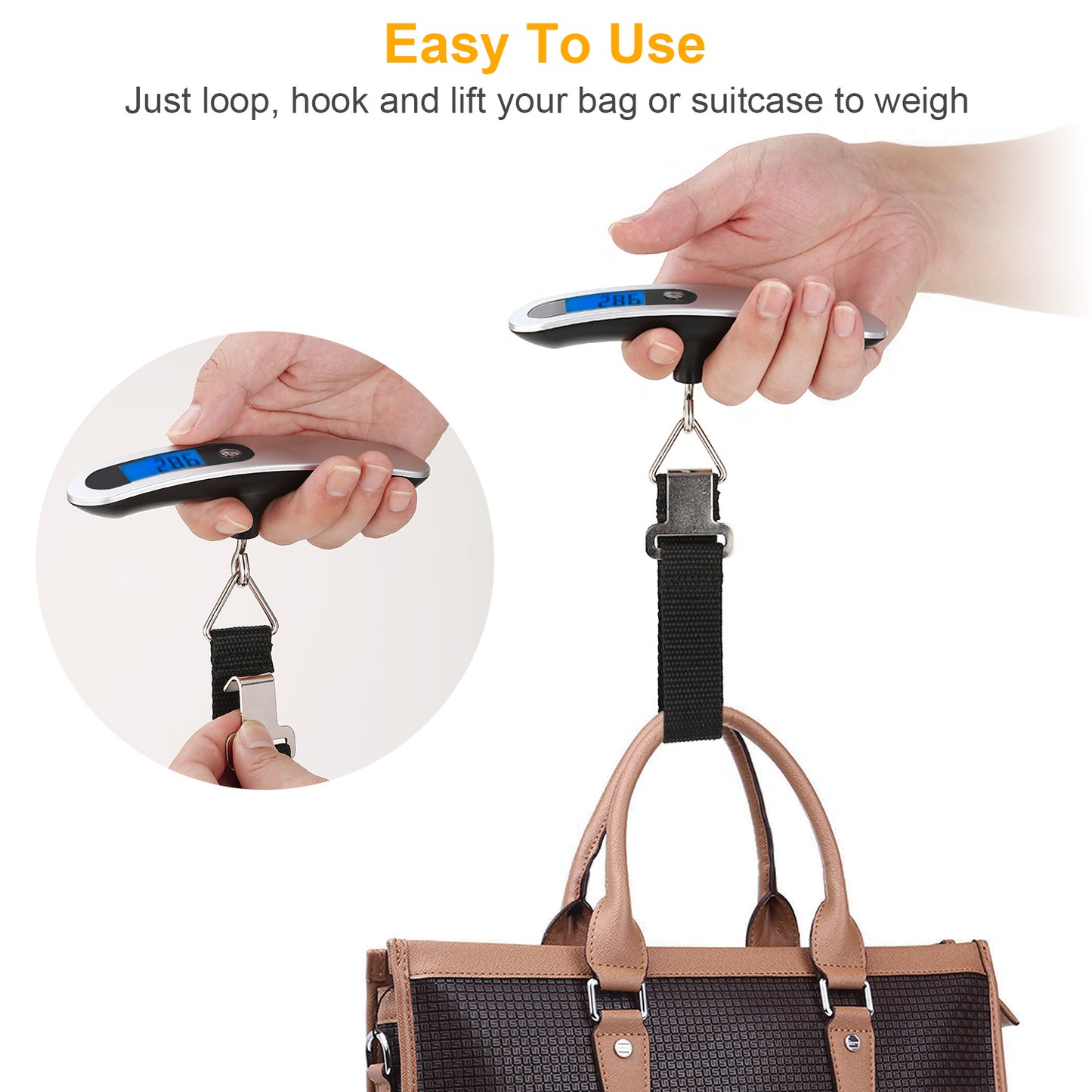 Portable Digital Luggage Scale 50kg/110lb – LCD Hanging Travel Scale with T-Shape Handle, Accurate 10g, Auto-Off, Lightweight Silver