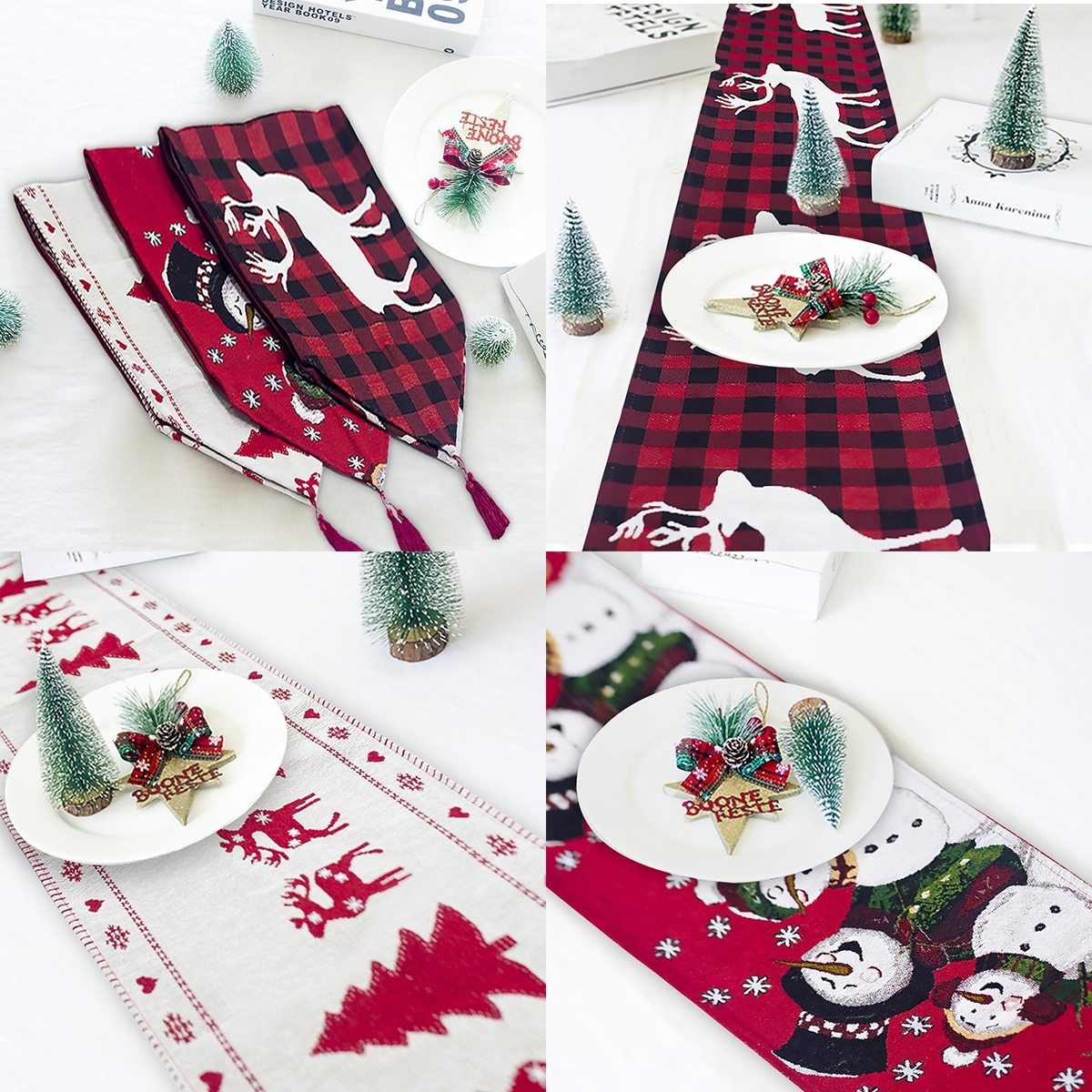Christmas Elk & Snowman Table Runner – Merry Christmas Holiday Table Decor for Home, Dining Room & Festive Parties