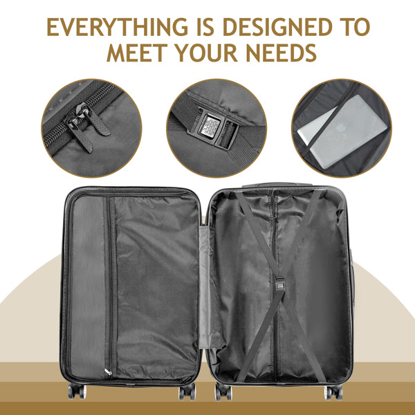 FCH 4-in-1 Vertical Stripe Trolley Case Set – Retro Mustard Yellow ABS Luggage, Lightweight Suitcase with Aluminum Alloy Trolley, 16"/20"/24"/28" Carry-On & Checked Luggage, Stylish Travel for Young Adults