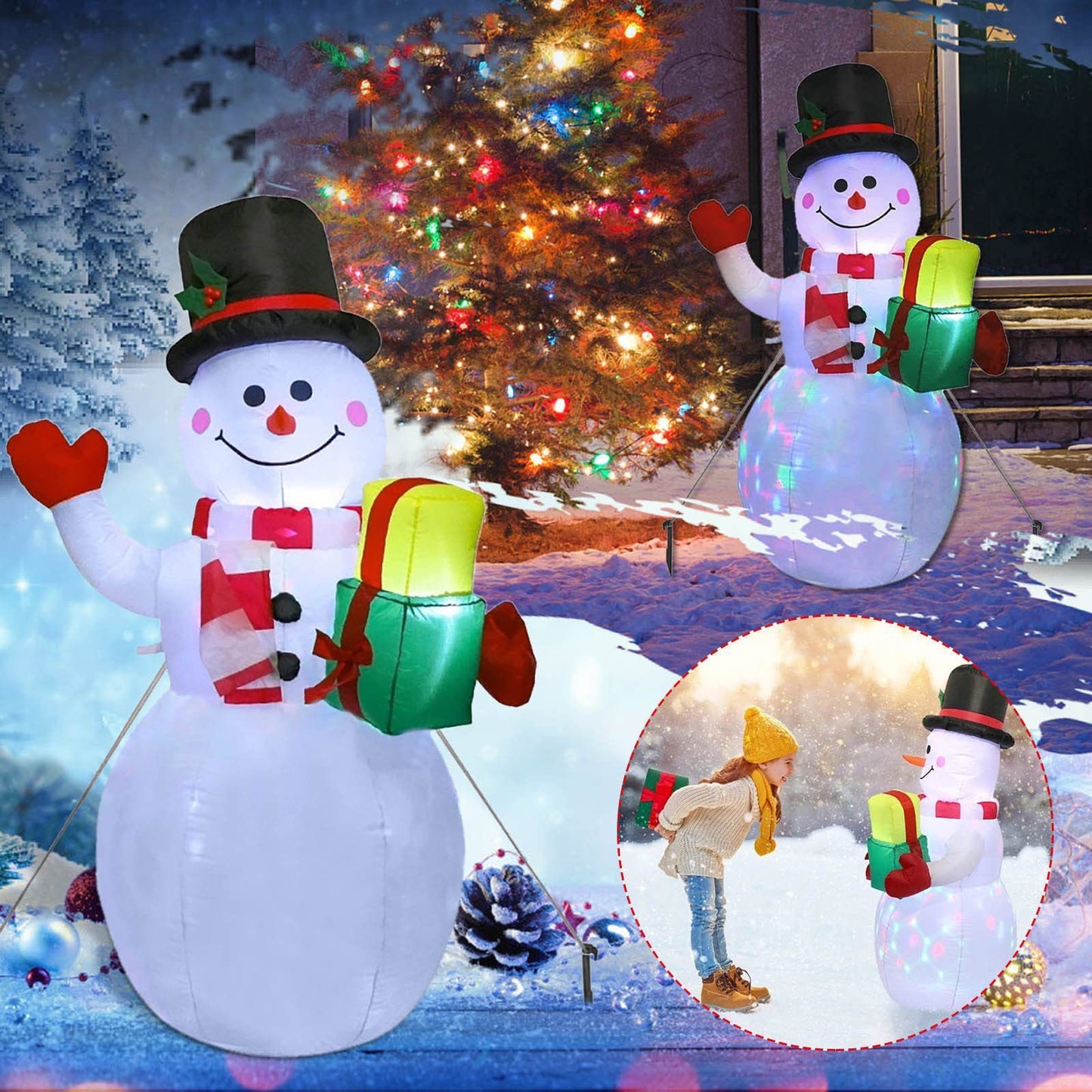 Christmas LED Inflatable Decorations – Glowing Santa, Tree & Snowman for Outdoor Yard & Garden Decor