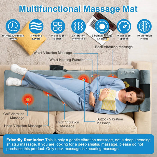 Full-Body Electric Massage Mat with Heat, Vibration & Neck-Lumbar Support