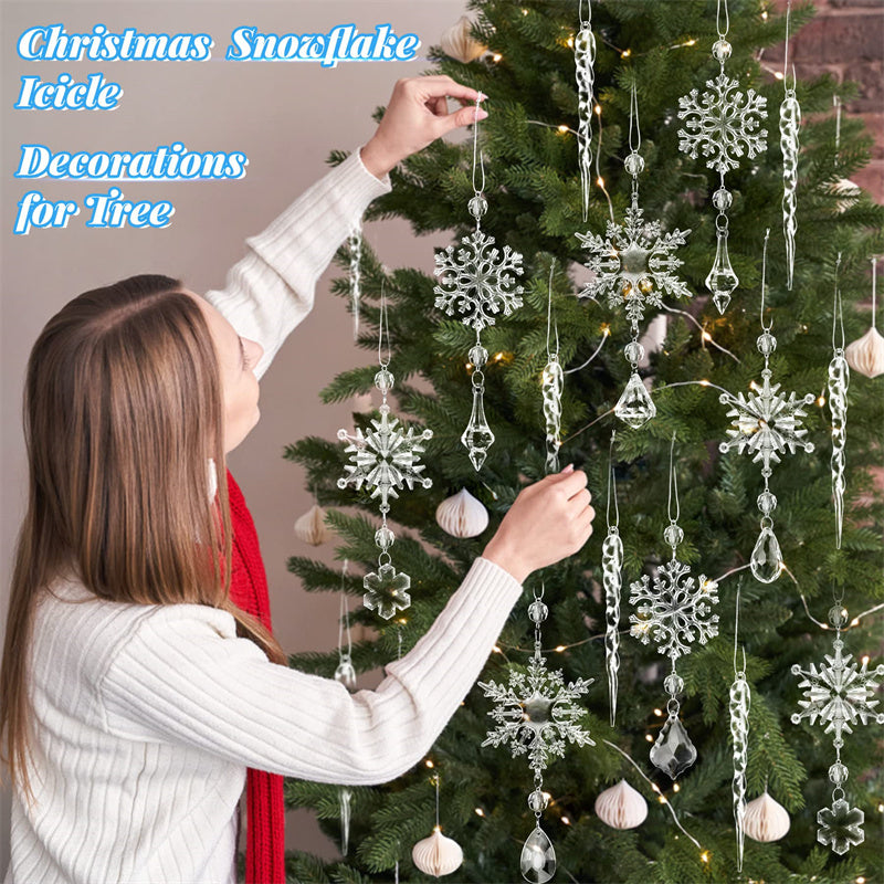 10pcs Christmas Tree Hanging Pendants – Acrylic Ice Strip Snow Ornaments for Ceiling, Xmas & New Year Home Decor