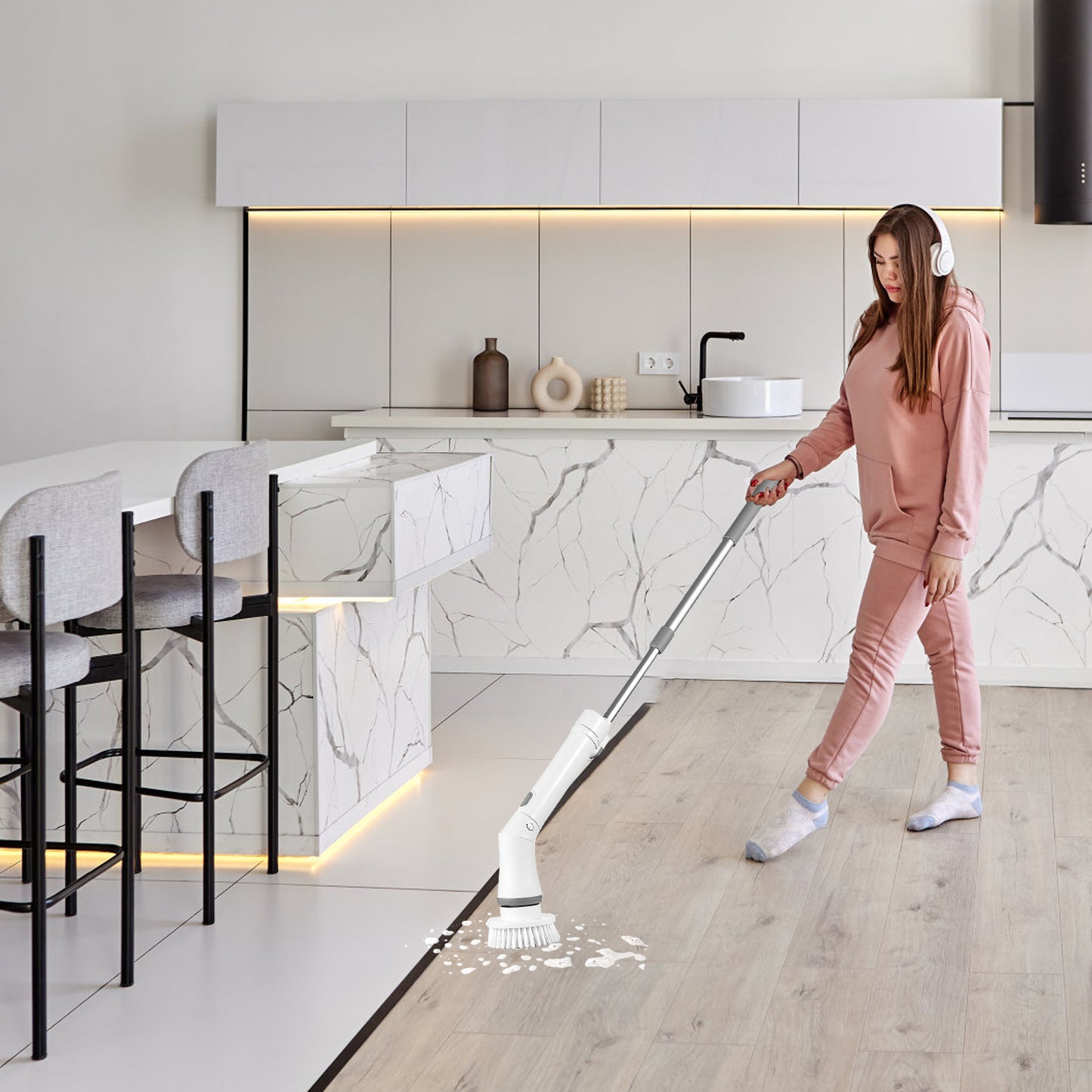 Cordless Electric Spin Scrubber with 6 Brush Heads & 2-Speed Extension