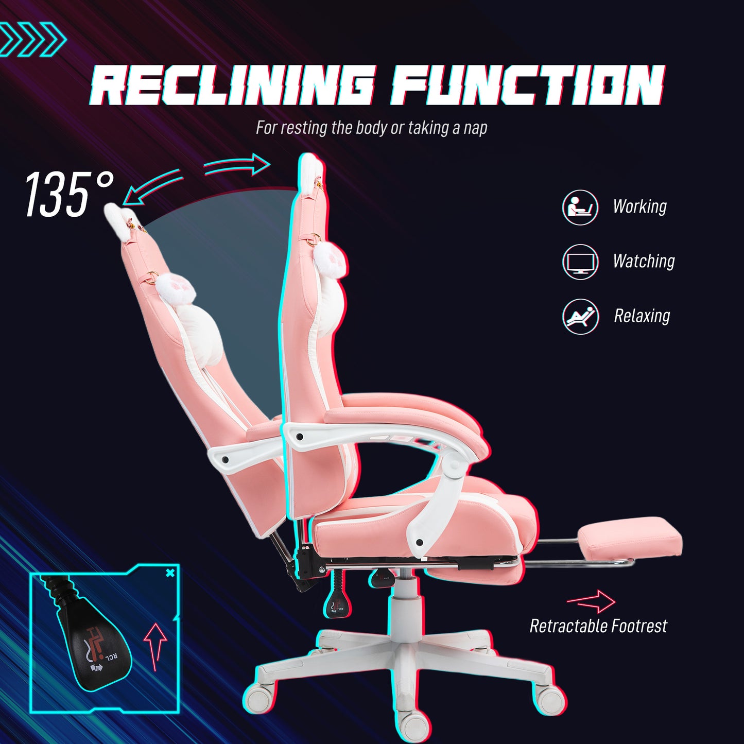 Ergonomic Racing Gaming Chair with Footrest & Full Support