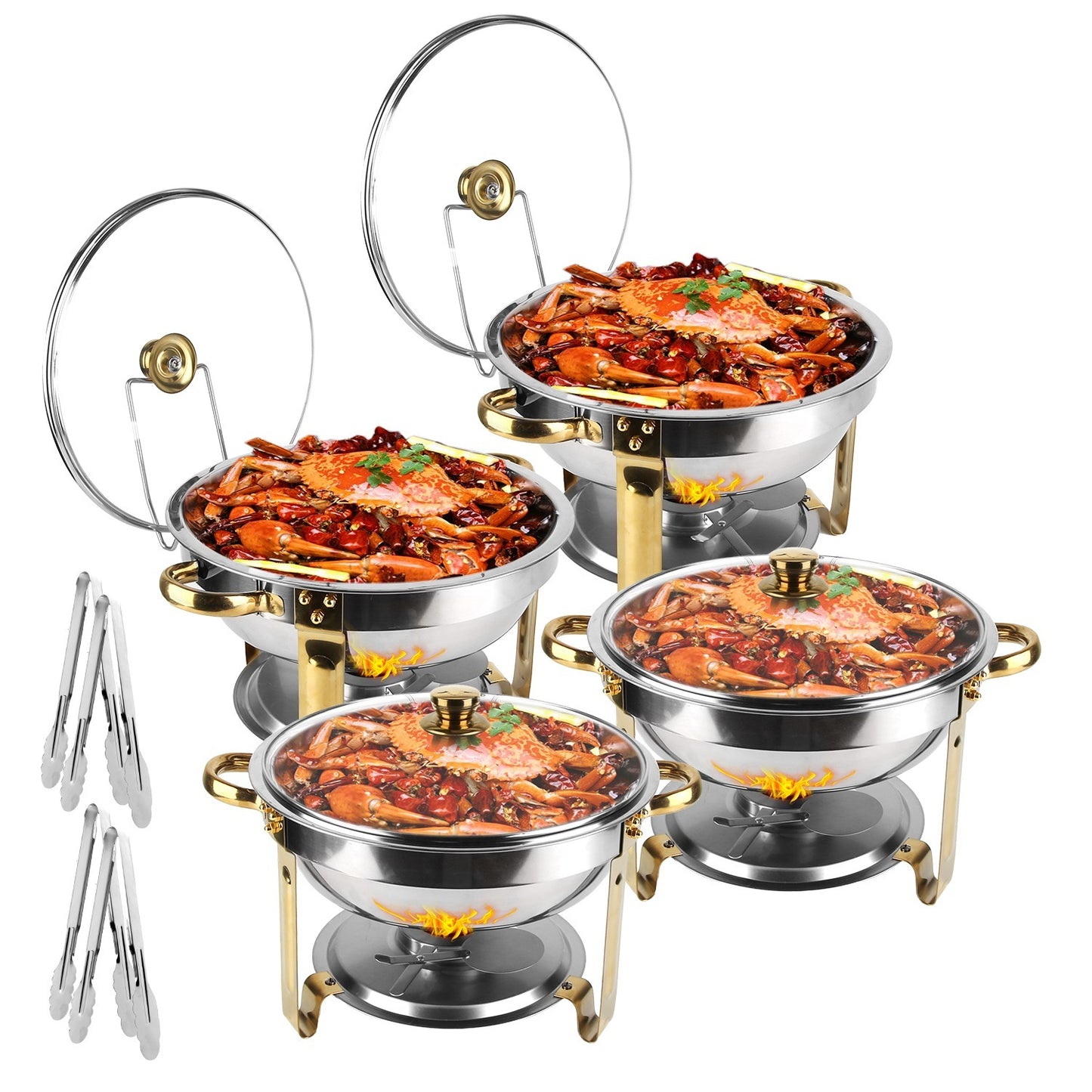 4-Piece Stainless Steel Chafing Dish Set – Round Buffet with Glass Lid