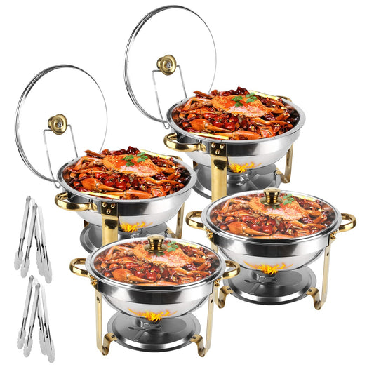 4-Piece Stainless Steel Chafing Dish Set – Round Buffet with Glass Lid