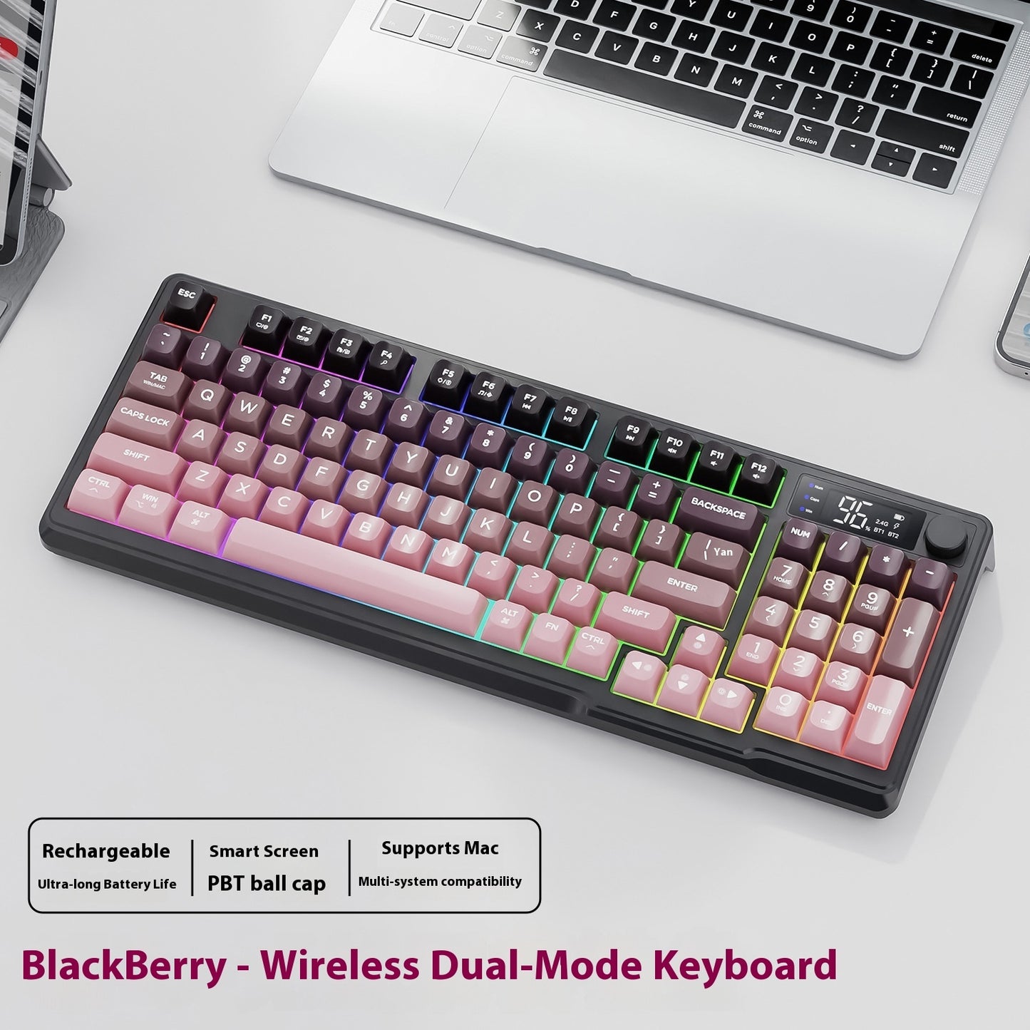 Wireless Bluetooth Dual-mode Keyboard Gradient Belt Display Computer Office