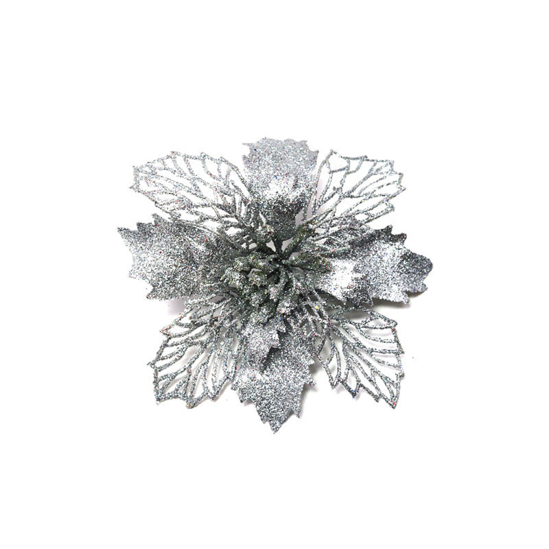 Glitter Artificial Christmas Flowers – Xmas Tree & Home Decorations, Fake Flowers for Holiday & New Year Decor