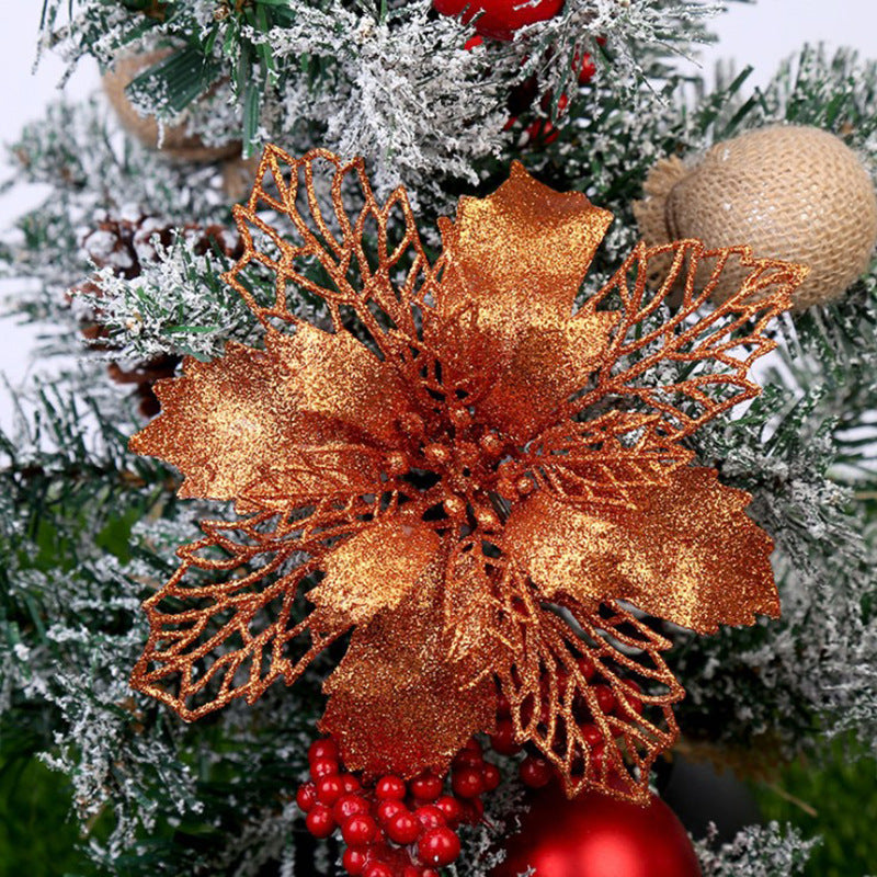 Glitter Artificial Christmas Flowers – Xmas Tree & Home Decorations, Fake Flowers for Holiday & New Year Decor