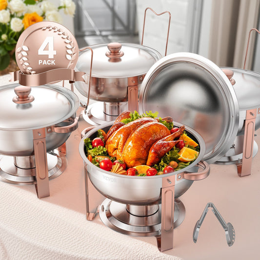 Rose Gold 5Qt Chafing Dish Set (4 Pack) – Stainless Steel Buffet Warmers