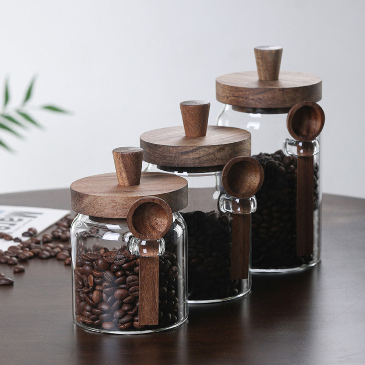 3Pcs Glass Storage Jars with Spoons – Coffee, Candy & Tea Containers
