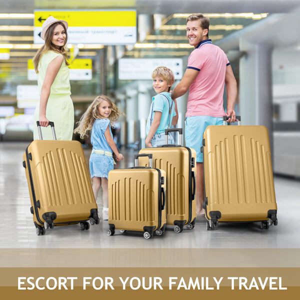 FCH 4-in-1 Vertical Stripe Trolley Case Set – Retro Mustard Yellow ABS Luggage, Lightweight Suitcase with Aluminum Alloy Trolley, 16"/20"/24"/28" Carry-On & Checked Luggage, Stylish Travel for Young Adults