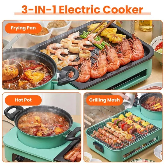 Electric Grill & Hot Pot Combo with Adjustable Temp Control for 3–6 People
