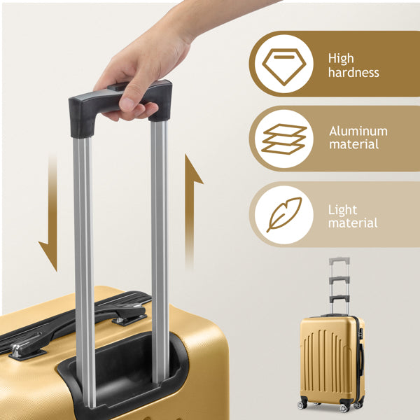FCH 4-in-1 Vertical Stripe Trolley Case Set – Retro Mustard Yellow ABS Luggage, Lightweight Suitcase with Aluminum Alloy Trolley, 16"/20"/24"/28" Carry-On & Checked Luggage, Stylish Travel for Young Adults