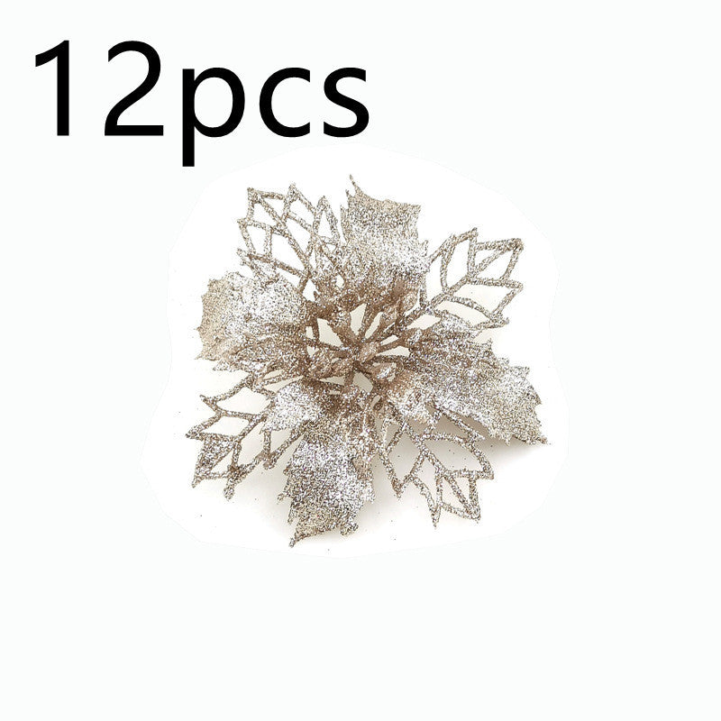 Glitter Artificial Christmas Flowers – Xmas Tree & Home Decorations, Fake Flowers for Holiday & New Year Decor