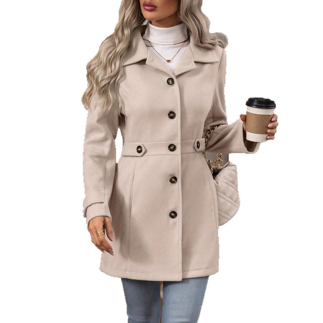 Elegant Single-Breasted Woolen Coat for Women