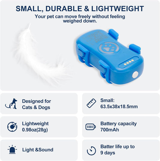 Dog GPS Tracker for Collar, Real-Time Pet Location Tracker with Geofence, Sound Alarm and Flash Light, Anti-Lost Smart Pet Tracker for Dogs, Subscription Required