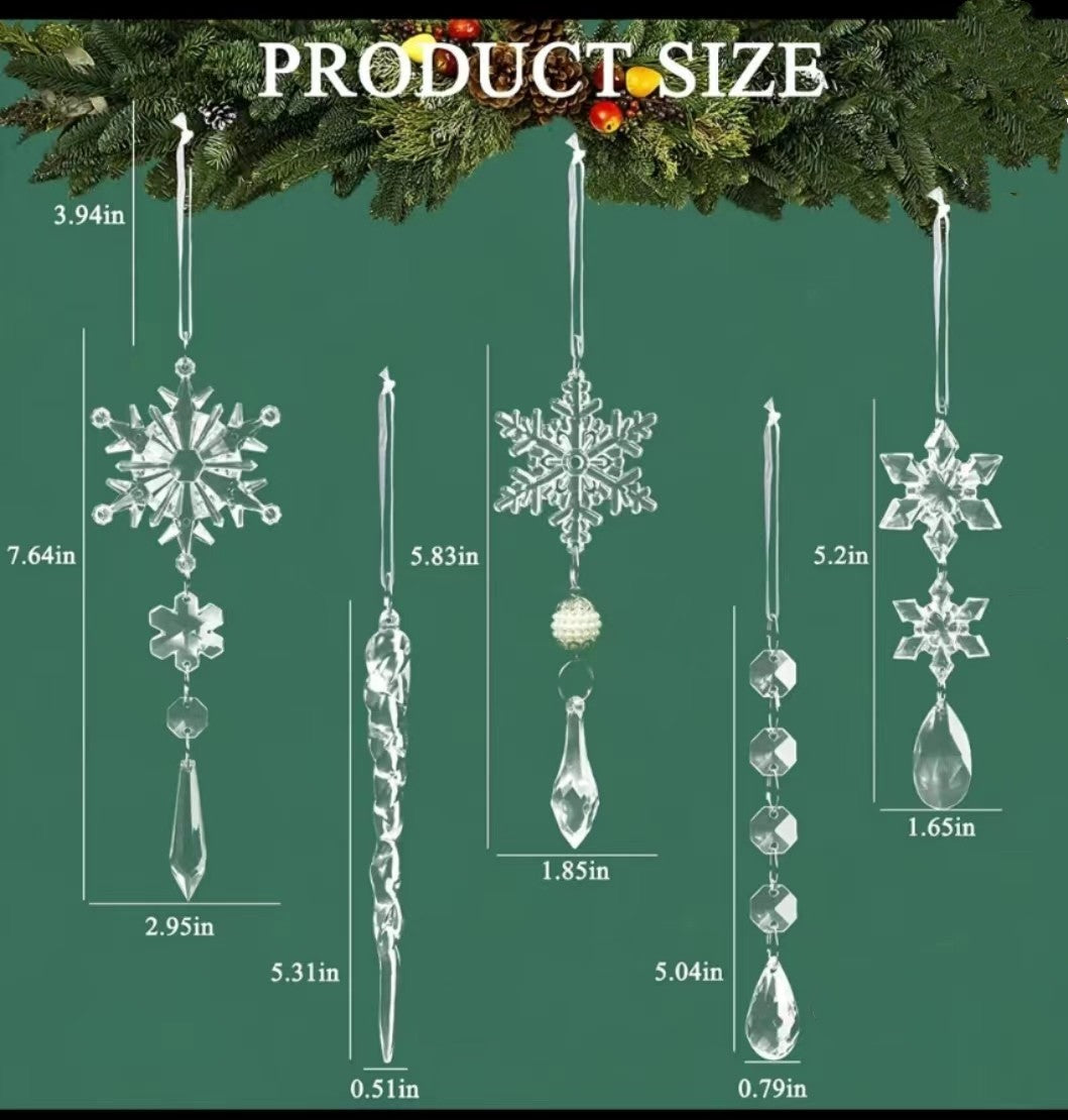 10pcs Christmas Tree Hanging Pendants – Acrylic Ice Strip Snow Ornaments for Ceiling, Xmas & New Year Home Decor