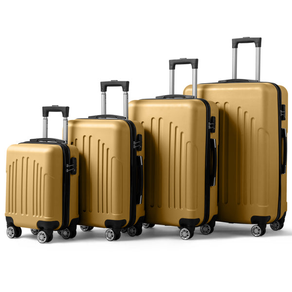 FCH 4-in-1 Vertical Stripe Trolley Case Set – Retro Mustard Yellow ABS Luggage, Lightweight Suitcase with Aluminum Alloy Trolley, 16"/20"/24"/28" Carry-On & Checked Luggage, Stylish Travel for Young Adults