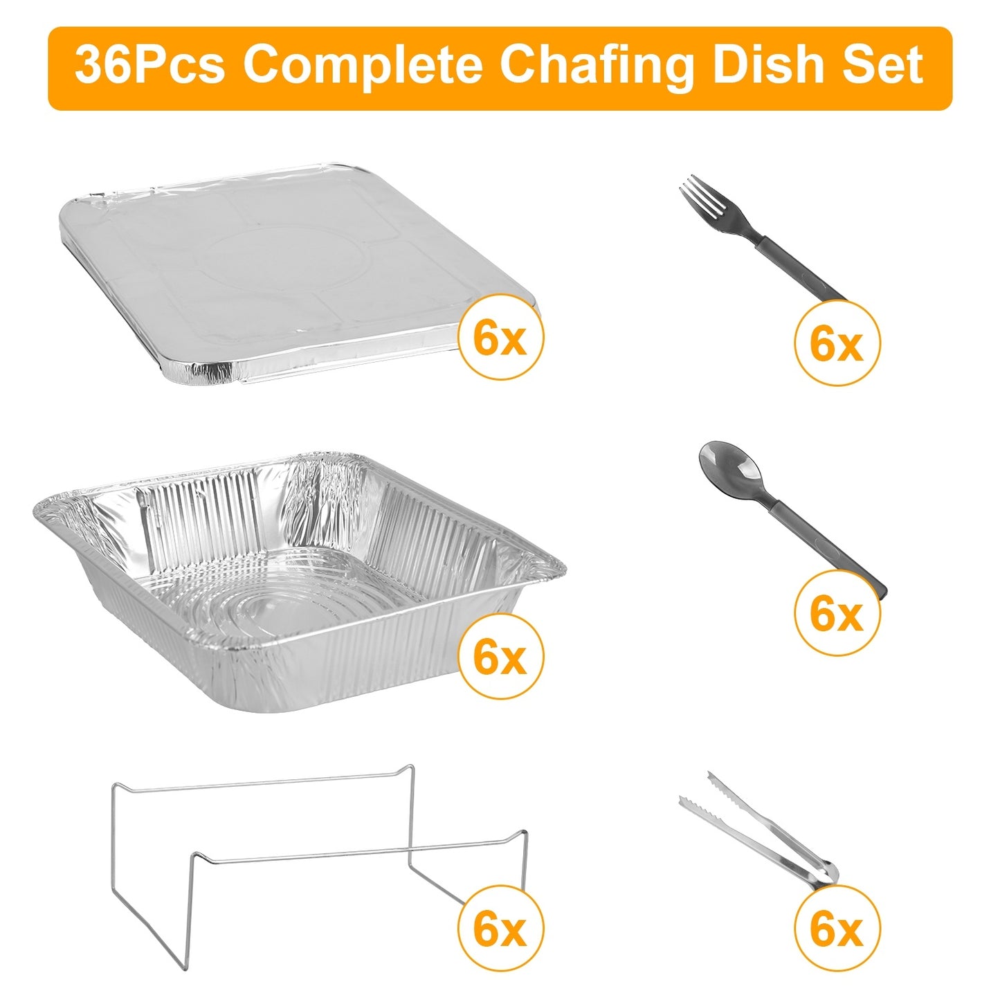 36Pcs Disposable Chafing Dish Buffet Set Food Warmers For Party Buffet Server Catering Supplies With Covers Utensils Half Size Food Pans For Parties Events BBQ Catering