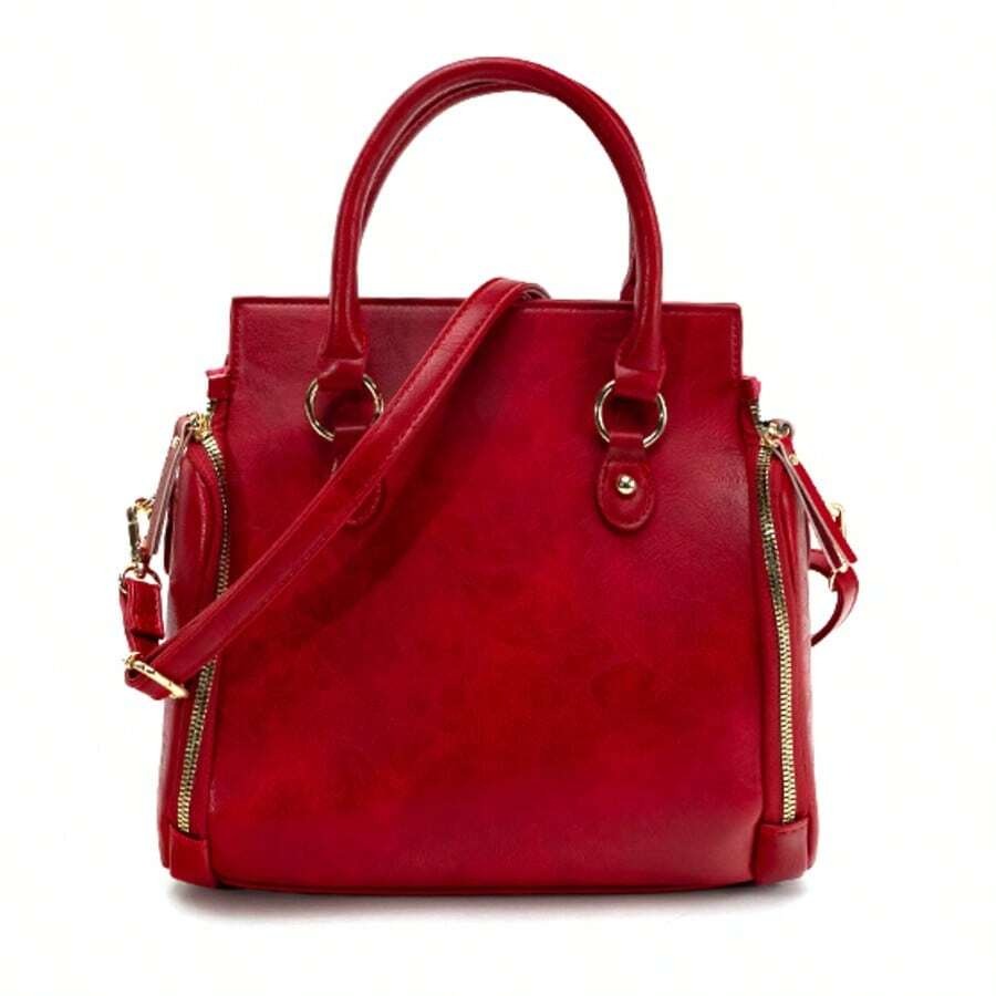 Women’s Vintage Tote Bag, Large Capacity Handbag with Multiple Pockets, Detachable Shoulder Strap and Wristlet, Snap Closure, Glossy Fashion Design