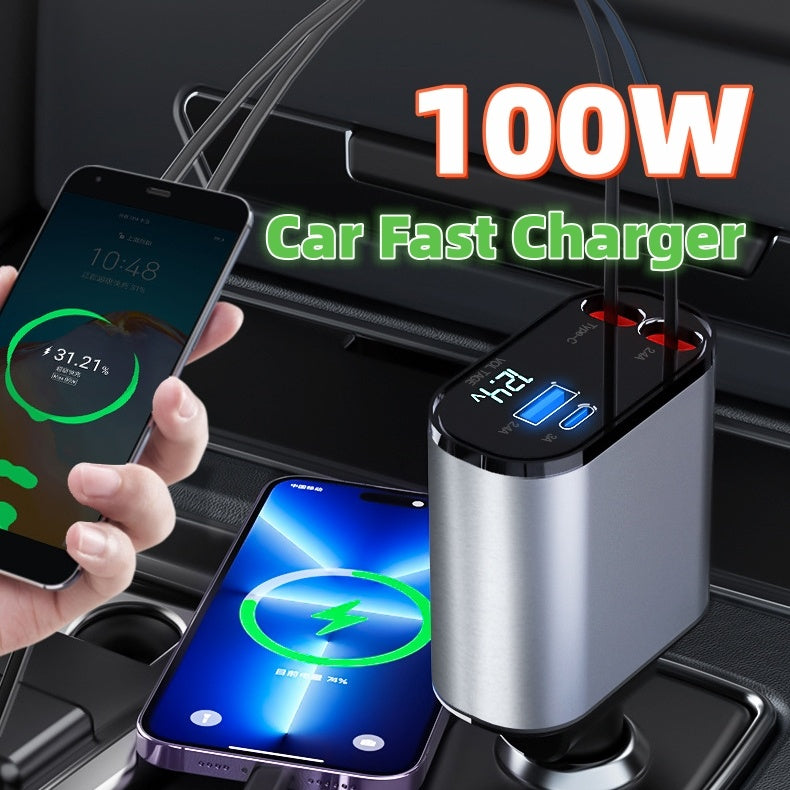 Super Fast Car Charger – 100W USB & Type-C Cigarette Lighter Adapter