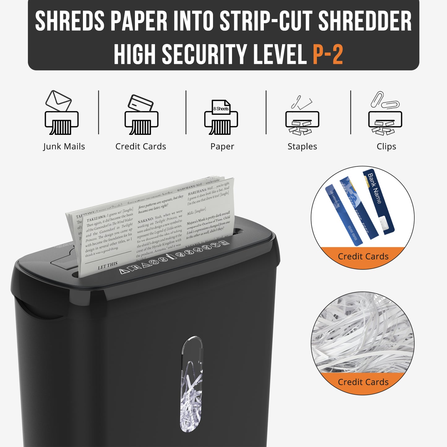10-Sheet Strip Paper Shredder with 3.17-Gallon Basket, CD & Credit Card Shredder, P-2 Security Level, Anti-Jam System, Fast and Durable Home Office Shredder (ETL Certified)