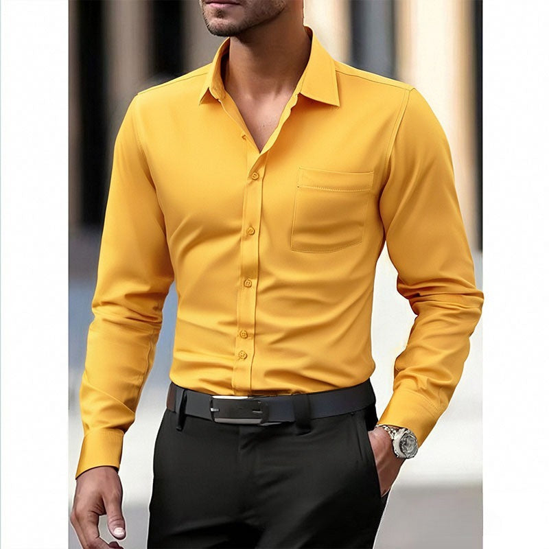 Business Thin Long Sleeve Plus Size Four-sided Stretch Shirt Men